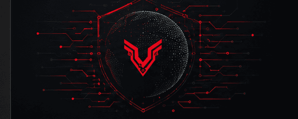 Escudo digital de VYSYR rodeado por circuitos rojos